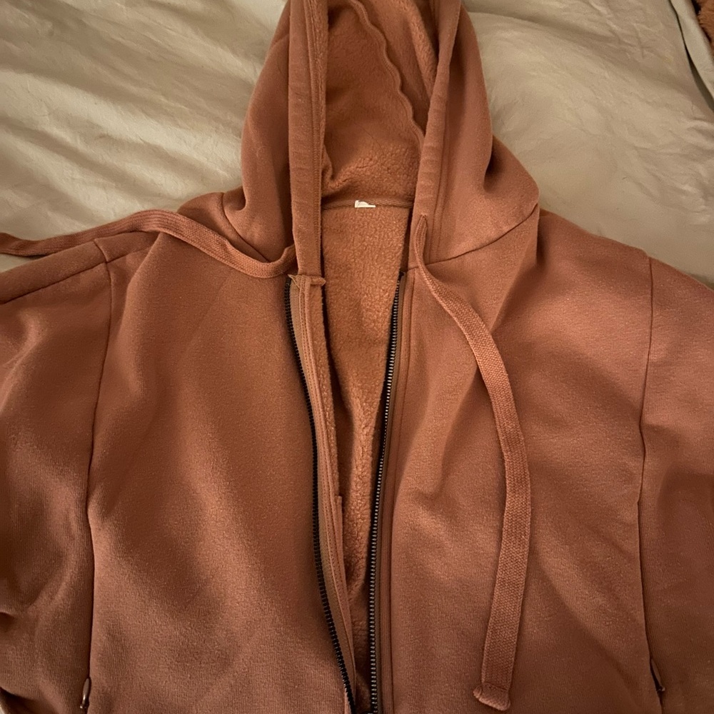 ALO YOGA CROPPED ZIPPED HOODIE BURNT ORANGE
